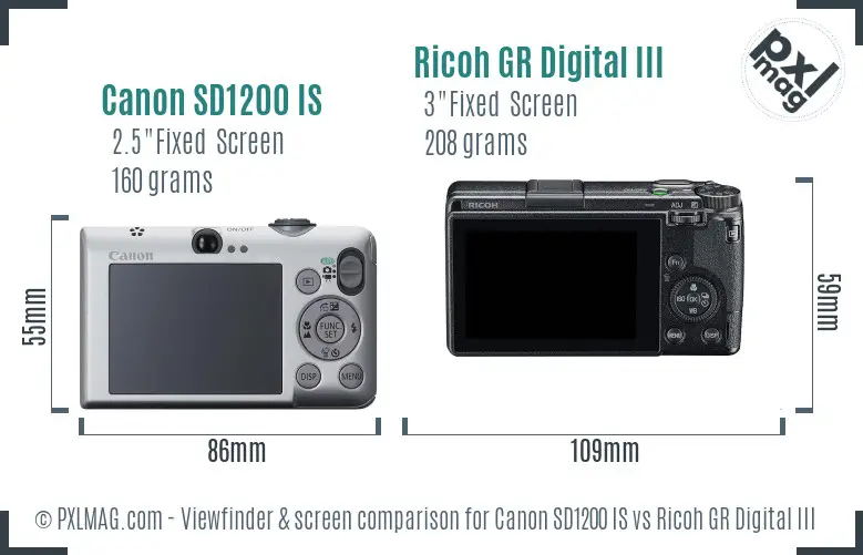 Canon SD1200 IS vs Ricoh GR Digital III Screen and Viewfinder comparison