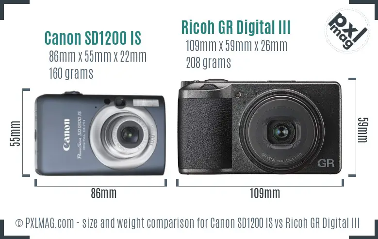 Canon SD1200 IS vs Ricoh GR Digital III size comparison