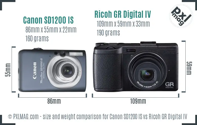 Canon SD1200 IS vs Ricoh GR Digital IV size comparison