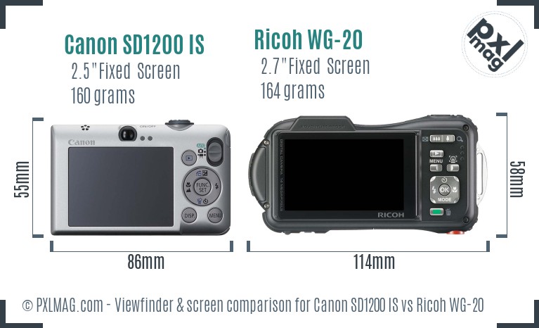 Canon SD1200 IS vs Ricoh WG-20 Screen and Viewfinder comparison