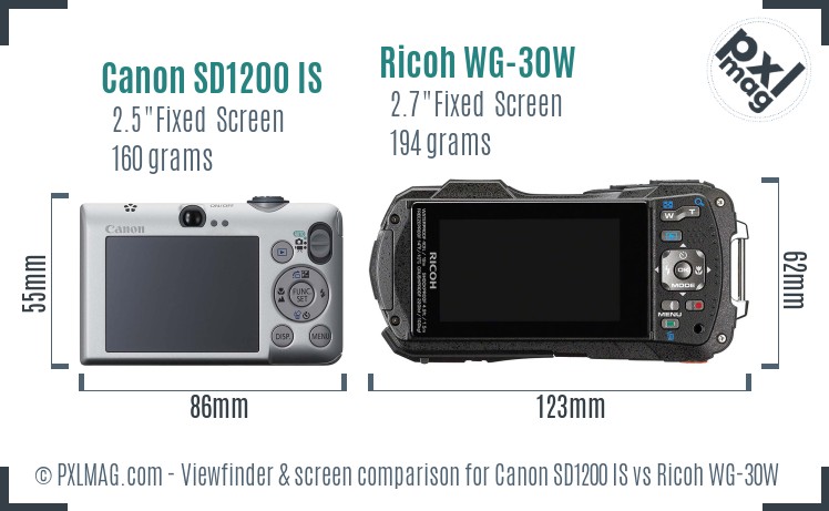 Canon SD1200 IS vs Ricoh WG-30W Screen and Viewfinder comparison