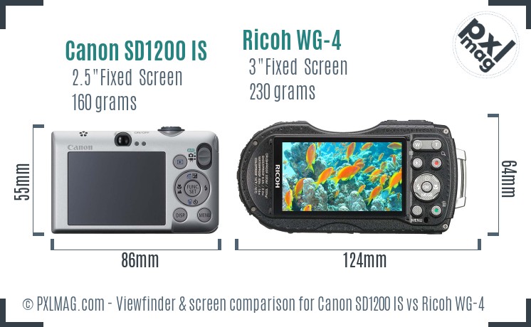 Canon SD1200 IS vs Ricoh WG-4 Screen and Viewfinder comparison