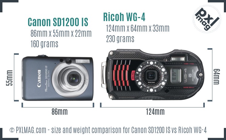 Canon SD1200 IS vs Ricoh WG-4 size comparison Canon SD1200 IS vs Ricoh WG-4 size comparison