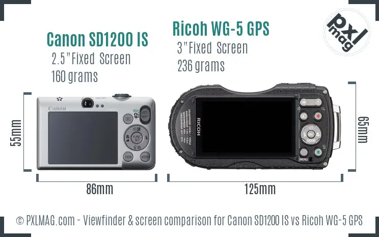 Canon SD1200 IS vs Ricoh WG-5 GPS Screen and Viewfinder comparison