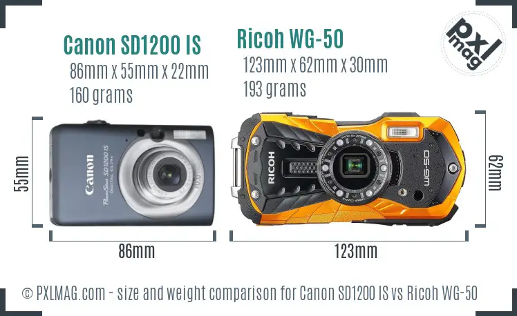 Canon SD1200 IS vs Ricoh WG-50 size comparison Canon SD1200 IS vs Ricoh WG-50 size comparison