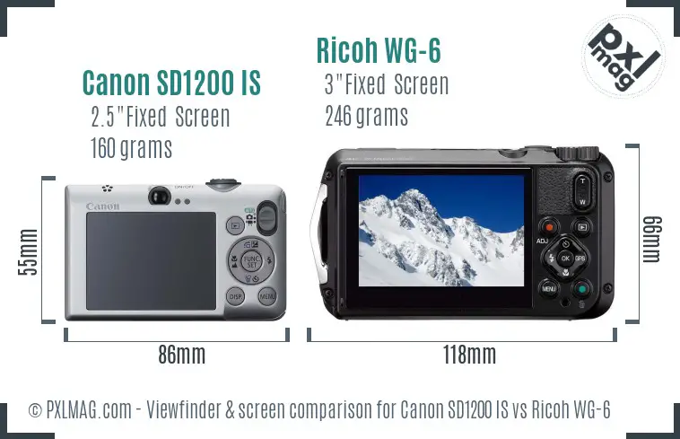 Canon SD1200 IS vs Ricoh WG-6 Screen and Viewfinder comparison