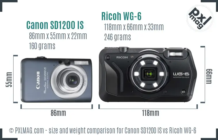 Canon SD1200 IS vs Ricoh WG-6 size comparison