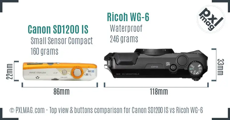 Canon SD1200 IS vs Ricoh WG-6 top view buttons comparison