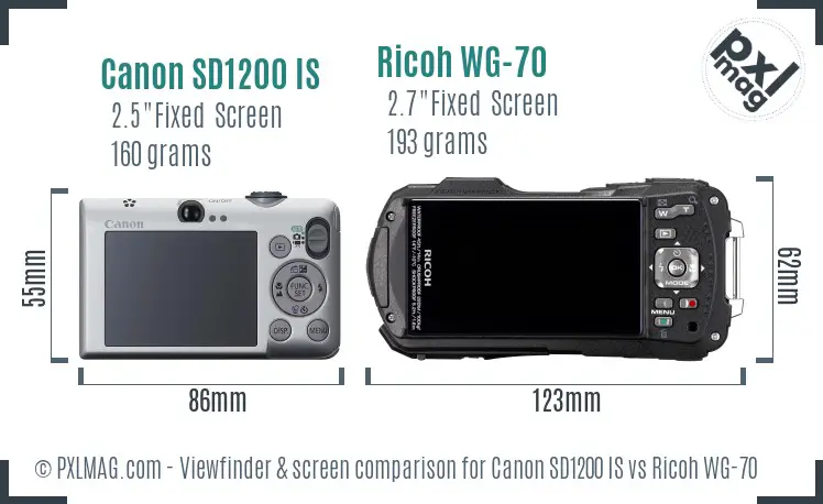 Canon SD1200 IS vs Ricoh WG-70 Screen and Viewfinder comparison