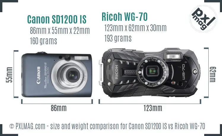 Canon SD1200 IS vs Ricoh WG-70 size comparison