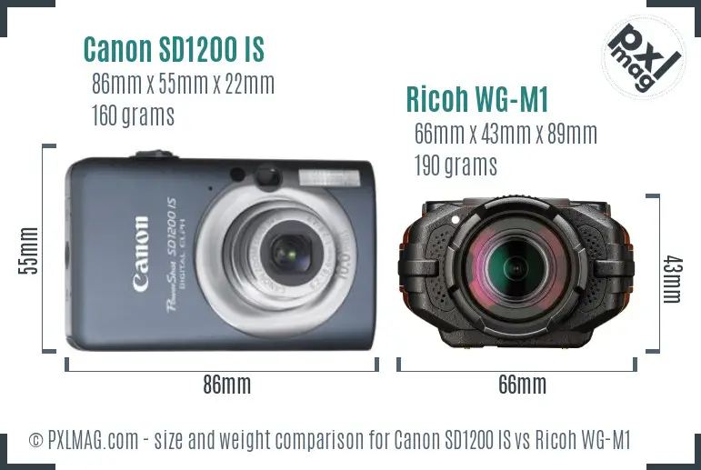Canon SD1200 IS vs Ricoh WG-M1 size comparison Canon SD1200 IS vs Ricoh WG-M1 size comparison