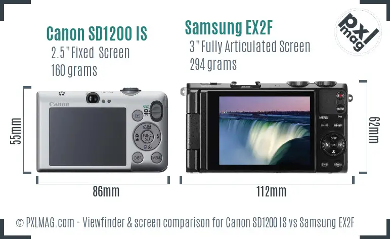 Canon SD1200 IS vs Samsung EX2F Screen and Viewfinder comparison
