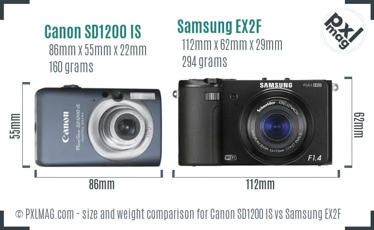 Canon SD1200 IS vs Samsung EX2F size comparison