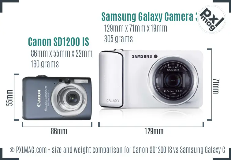 Canon SD1200 IS vs Samsung Galaxy Camera 3G size comparison
