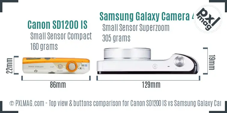 Canon SD1200 IS vs Samsung Galaxy Camera 4G top view buttons comparison