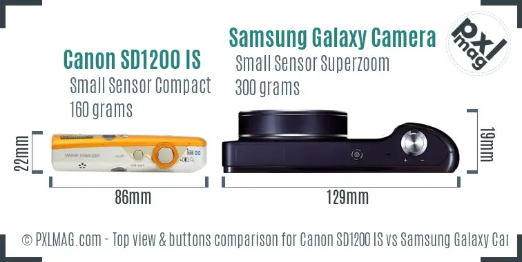 Canon SD1200 IS vs Samsung Galaxy Camera top view buttons comparison