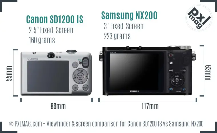 Canon SD1200 IS vs Samsung NX200 Screen and Viewfinder comparison
