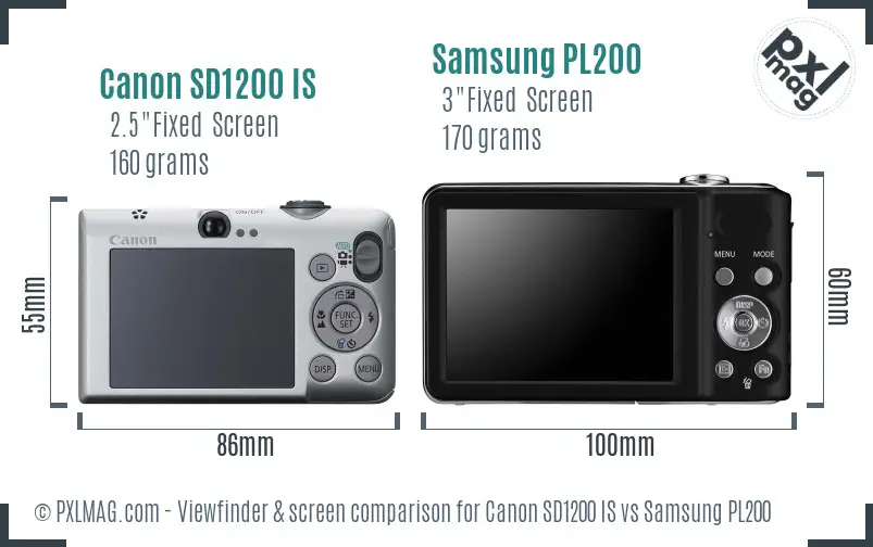 Canon SD1200 IS vs Samsung PL200 Screen and Viewfinder comparison