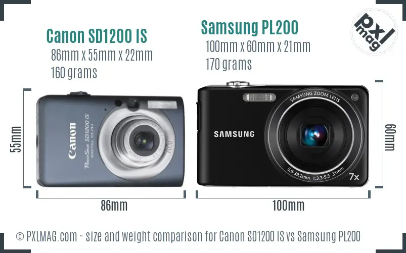 Canon SD1200 IS vs Samsung PL200 size comparison