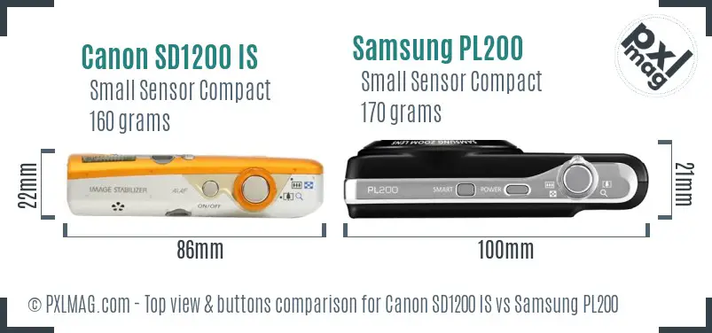 Canon SD1200 IS vs Samsung PL200 top view buttons comparison