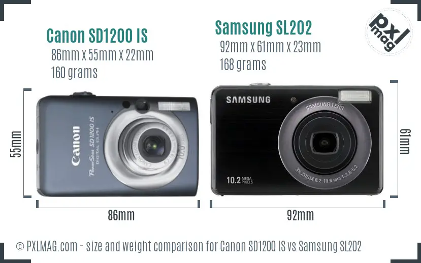 Canon SD1200 IS vs Samsung SL202 size comparison Canon SD1200 IS vs Samsung SL202 size comparison