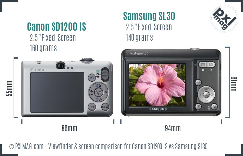 Canon SD1200 IS vs Samsung SL30 Screen and Viewfinder comparison