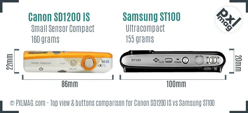 Canon SD1200 IS vs Samsung ST100 top view buttons comparison Canon SD1200 IS vs Samsung ST100 top view buttons comparison