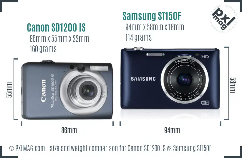 Canon SD1200 IS vs Samsung ST150F size comparison
