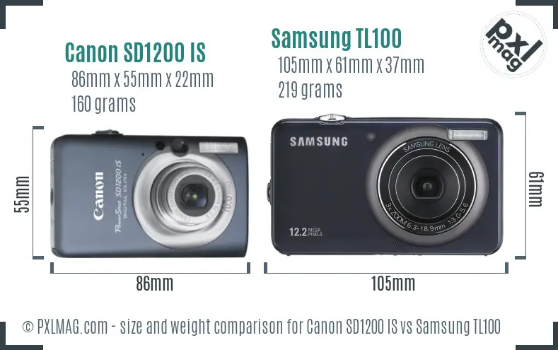 Canon SD1200 IS vs Samsung TL100 size comparison