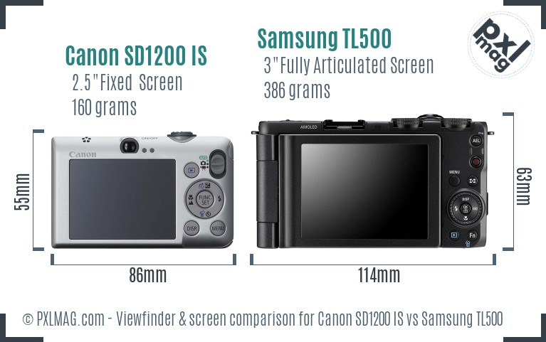 Canon SD1200 IS vs Samsung TL500 Screen and Viewfinder comparison