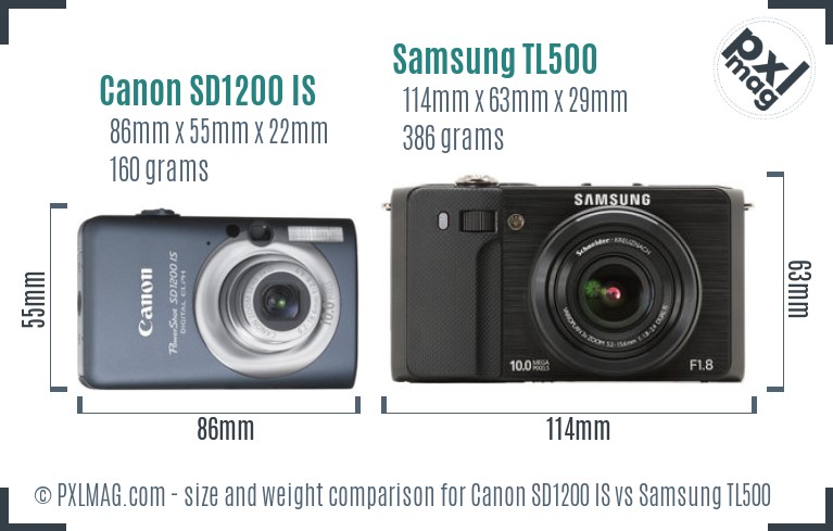 Canon SD1200 IS vs Samsung TL500 size comparison Canon SD1200 IS vs Samsung TL500 size comparison