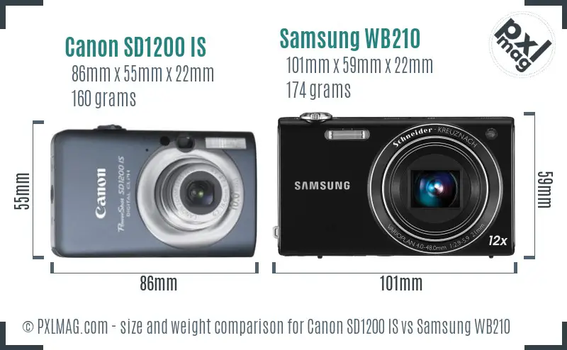 Canon SD1200 IS vs Samsung WB210 size comparison