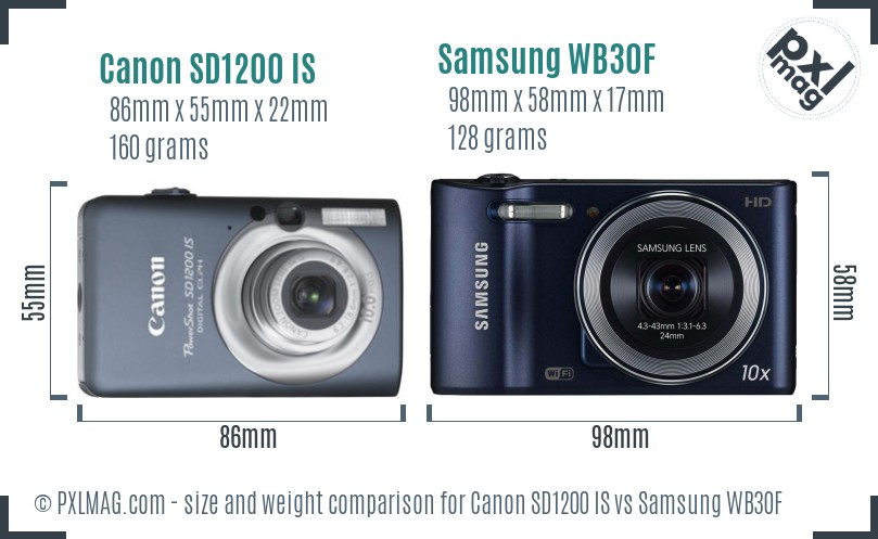 Canon SD1200 IS vs Samsung WB30F size comparison Canon SD1200 IS vs Samsung WB30F size comparison