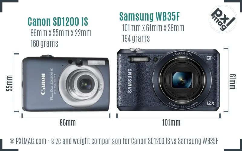 Canon SD1200 IS vs Samsung WB35F size comparison