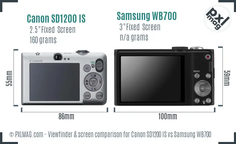 Canon SD1200 IS vs Samsung WB700 Screen and Viewfinder comparison