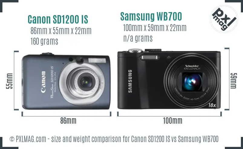 Canon SD1200 IS vs Samsung WB700 size comparison Canon SD1200 IS vs Samsung WB700 size comparison
