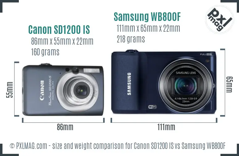 Canon SD1200 IS vs Samsung WB800F size comparison Canon SD1200 IS vs Samsung WB800F size comparison