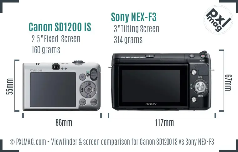 Canon SD1200 IS vs Sony NEX-F3 Screen and Viewfinder comparison