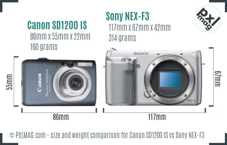 Canon SD1200 IS vs Sony NEX-F3 size comparison