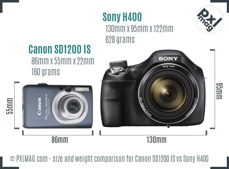 Canon SD1200 IS vs Sony H400 size comparison