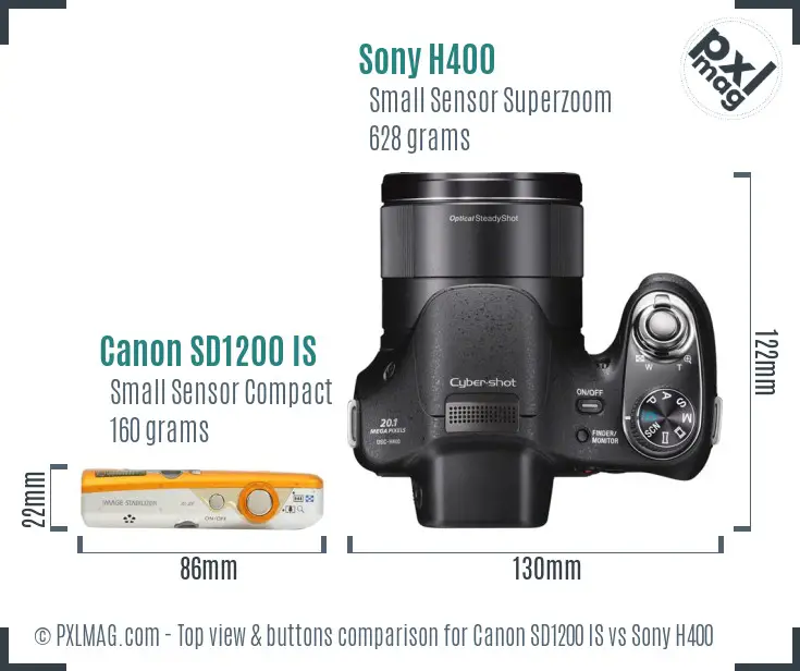 Canon SD1200 IS vs Sony H400 top view buttons comparison