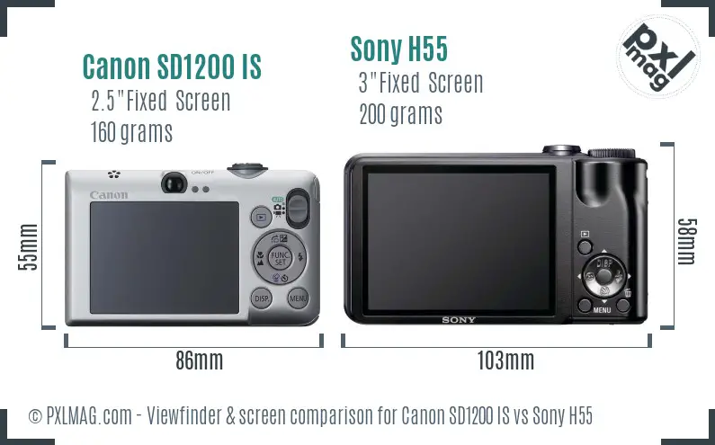 Canon SD1200 IS vs Sony H55 Screen and Viewfinder comparison Canon SD1200 IS vs Sony H55 Screen and Viewfinder comparison