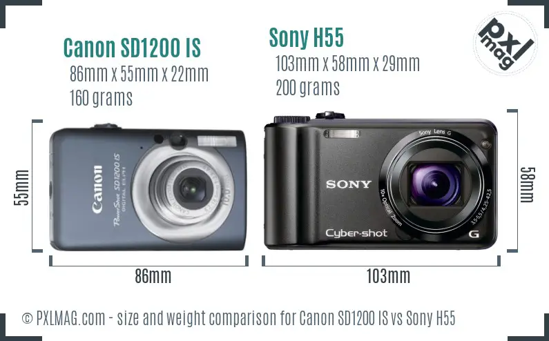 Canon SD1200 IS vs Sony H55 size comparison Canon SD1200 IS vs Sony H55 size comparison