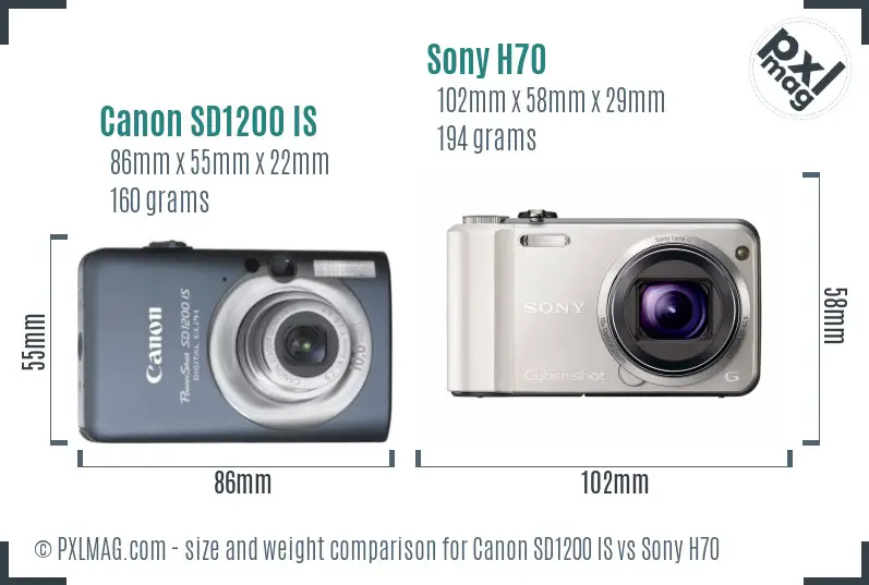 Canon SD1200 IS vs Sony H70 size comparison