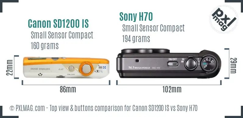 Canon SD1200 IS vs Sony H70 top view buttons comparison