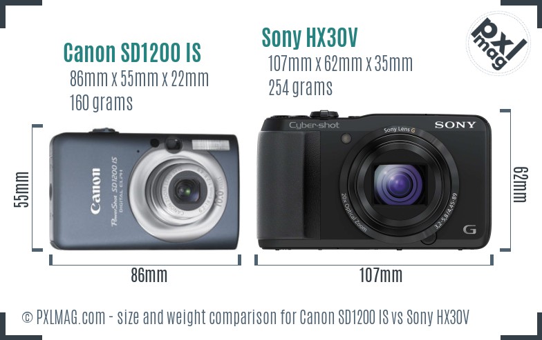 Canon SD1200 IS vs Sony HX30V size comparison