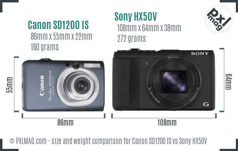 Canon SD1200 IS vs Sony HX50V size comparison Canon SD1200 IS vs Sony HX50V size comparison