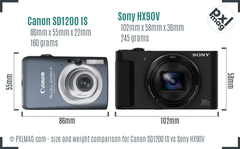 Canon SD1200 IS vs Sony HX90V size comparison Canon SD1200 IS vs Sony HX90V size comparison
