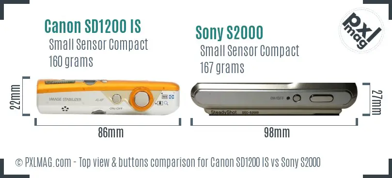 Canon SD1200 IS vs Sony S2000 top view buttons comparison