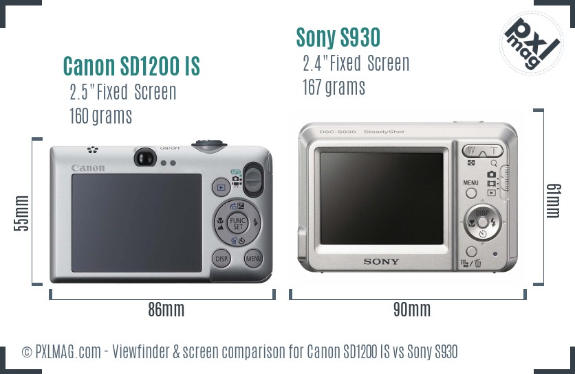 Canon SD1200 IS vs Sony S930 Screen and Viewfinder comparison